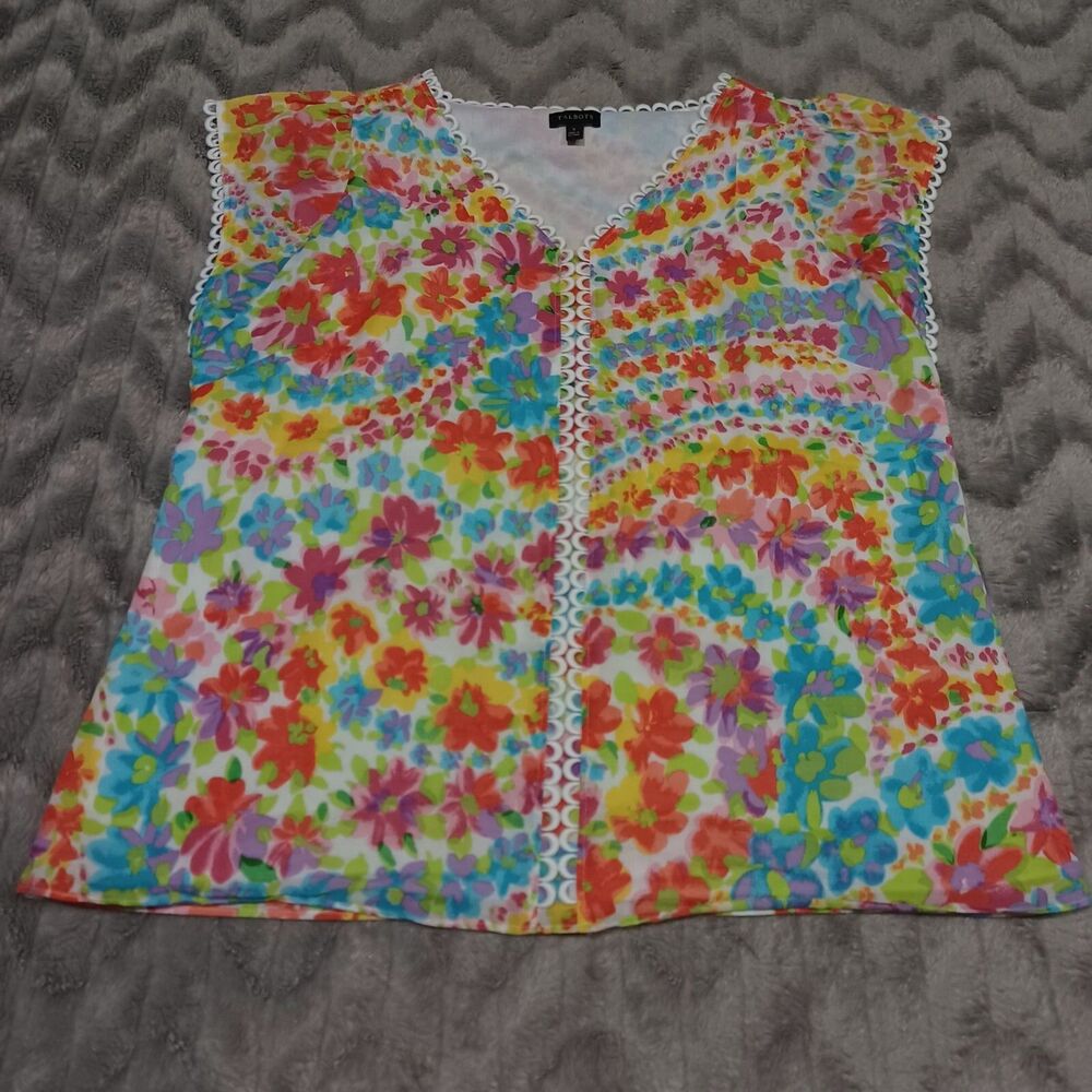 Talbots Womens Size S Rainbow Floral 100% Cotton Blouse Shirt